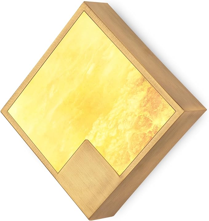 Natural Alabaster Wall Sconce Antique, Square Marble Wall Lighting Dimmable, LED Alabaster Wall Lamp Fixture for Hallway, Living Room, Stair, Bedroom, Bedside