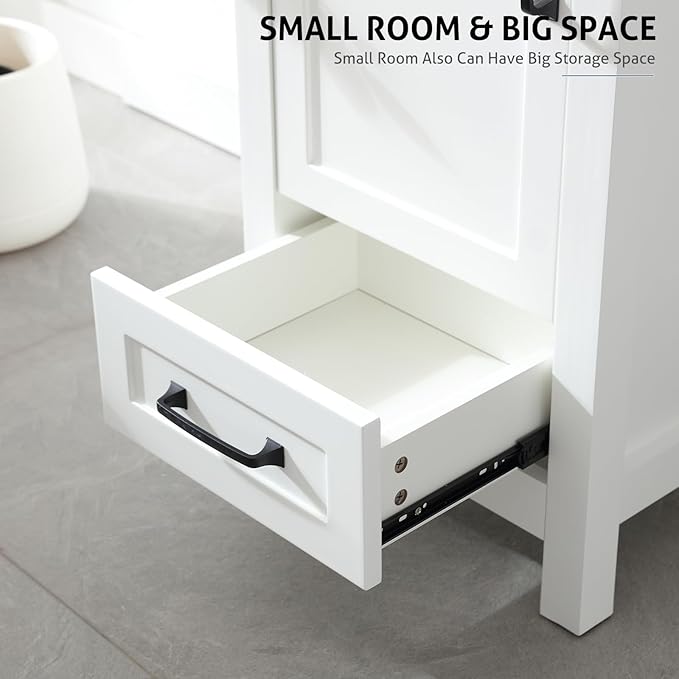 eclife 18" Bathroom Vanities with Sink Combo, Modern Thickened Wood Bathroom Storage Cabinet w/Undermount Sink, Matte Black Faucet Drain, Painted Surface, White