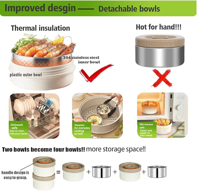 52 oz Hot Food Thermo, Insulated Food Container,7.8In 2 Layer Insulated Lunch Box Kit Stainless Steel Vacuum Soup Food Thermo Stackable Hot Food Jar Bento Box for Men, Women