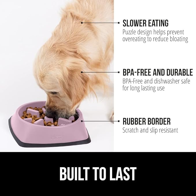 Gorilla Grip Dog Bowl Set of 2 and Slow Feeder Dog Bowl, Pet Bowls 4 Cups Stainless Steel, Pet Bowls 2 Cups Prevent Overeating, Both in Pink, 2 Item Bundle