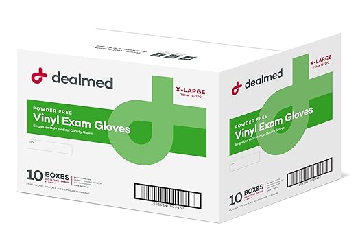 Dealmed Vinyl Exam Gloves 1000 ct. Extra Large Medical, Disposable, Latex Free Gloves for First Aid Kit and Medical Facilities