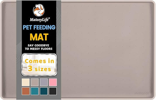 MateeyLife Silicone Cat & Dog Food Mat for Floors Waterproof, Anti-Slip Dog Bowl Mats for Food and Water, Pet Feeding Mats with Lip to Prevent Spills, Pet Placemat for Messy Drinkers to Protect Floors