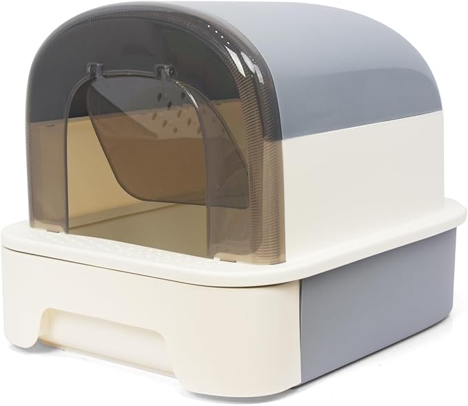 Enclosed Litter Box with Front Door Flap and Scoop, Covered Kitty Litter Box with Handle and Buckles for Portability and Privacy (Misty Gray)