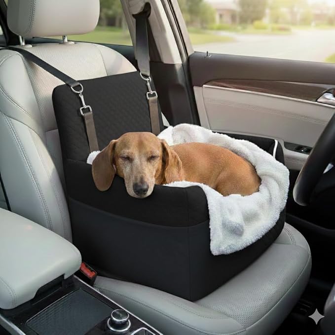ALL GOOD PET SUPPLIES Dog Car Seat for Small/Medium Dogs, Dog Booster car seat, Memory Foam Elevated Cushion, Fully Detachable and Washable,2 Clip-On Safety Leashes, Anti-Slip