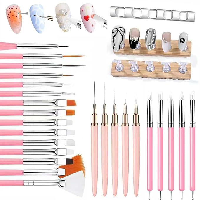 Professional Nail Art Brush Set with Liner, Gel, Fan, Silicone & Dotting Brushes - Nail Art Tool Kit for Acrylic & Gel Nail Art, French Tip, Ombre & Intricate Patterns, Salon & DIY Manicure