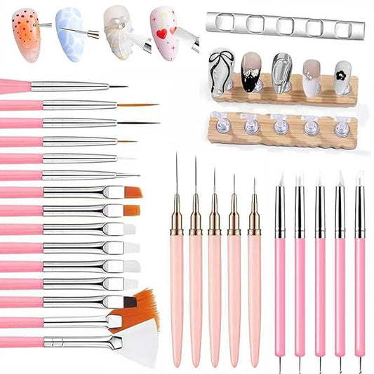 Professional Nail Art Brush Set with Liner, Gel, Fan, Silicone & Dotting Brushes - Nail Art Tool Kit for Acrylic & Gel Nail Art, French Tip, Ombre & Intricate Patterns, Salon & DIY Manicure
