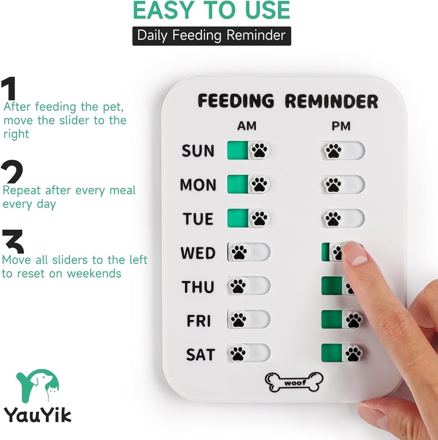 YAUYIK Dog Feeding Reminder, Magnetic Reminder Sticker, AM/PM Daily Indication Chart Feed Your Pets, Fridge Magnets and Double Sided Tape, Helps You to Track Pet Feeding & Medication (White)