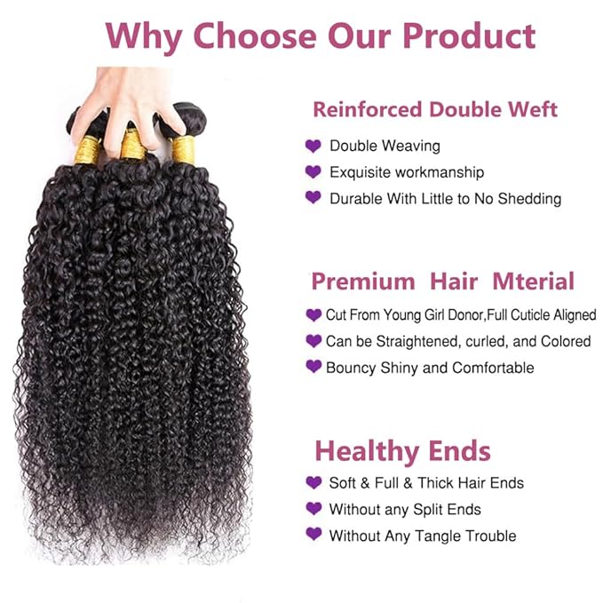 Selina Kinky Curly Bundles Human Hair 3 Bundles 14 14 14 Inch Bundles Unprocessed Remy Hair Extensions Brazilian Virgin Human Hair 100 Gram/Bundle Natural Black