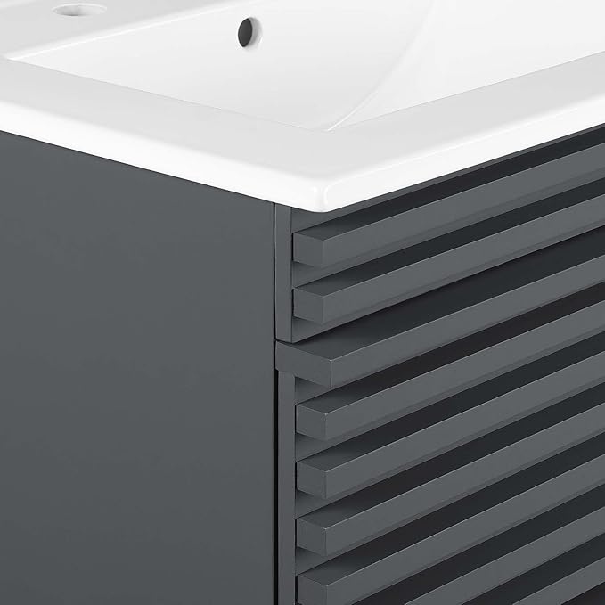 Modway Render 24" Wall-Mount Bathroom Vanity in Gray White