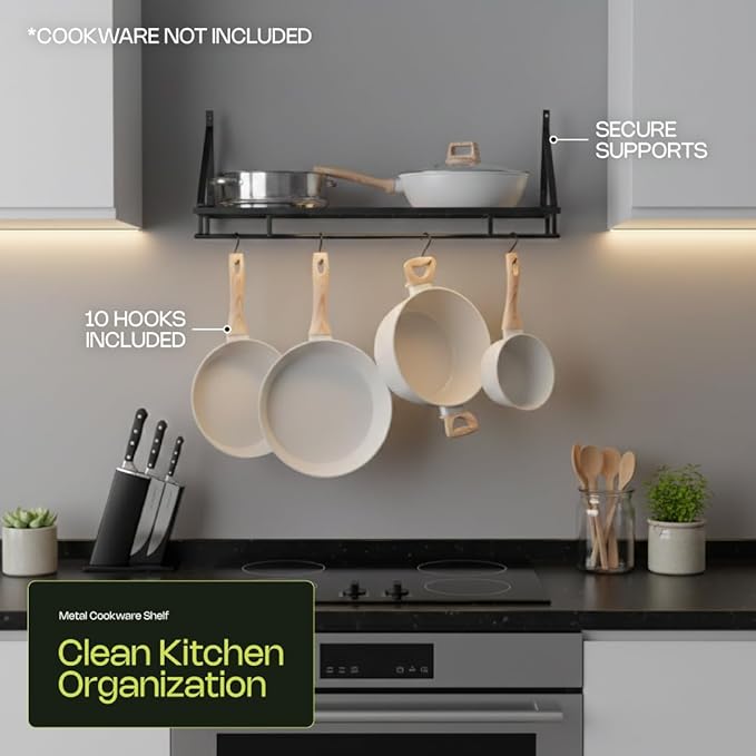 Pot and Pan Shelf – Heavy-Duty Adjustable Cookware Rack for Cabinet or Countertop | Space-Saving Kitchen Organizer for Pots, Pans & Lids Storage
