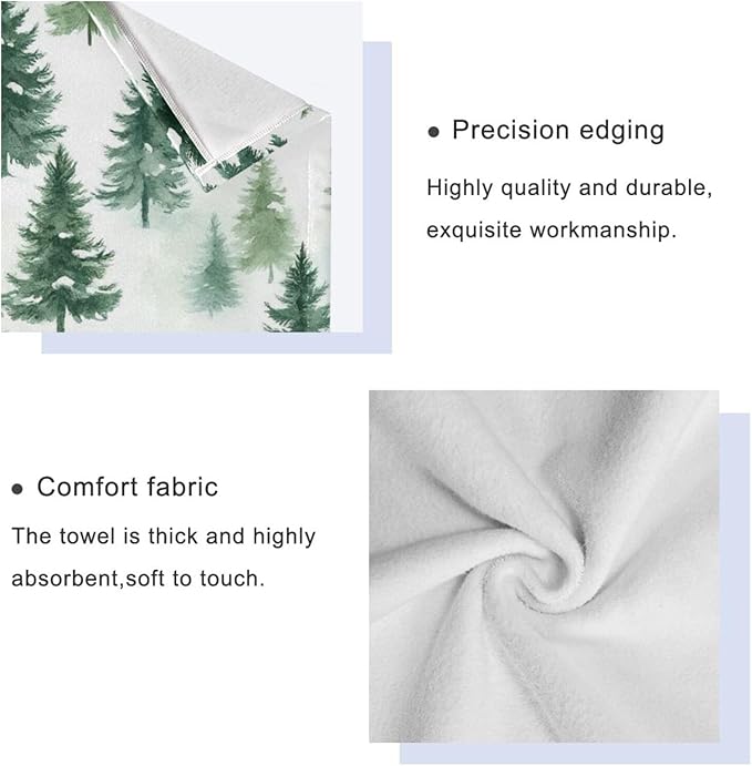 Pfrewn Christmas Winter Towels Set of 3 Woodland Rustic Forest Pine Trees Bathroom Towel Soft Absorbent Bath Hand Towels Washcloth Guest Towel Sets Xmas Holiday Decor