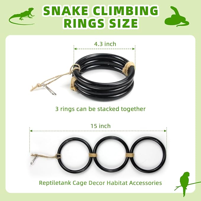 2 PCS Reptile Climbing Loops, Snake Climbing Rings, Snakes Tank Accessories for Ball Python & Climb Pet-Terrarium Enrichment Toys for Snakes, Iguana, Chameleon, Parrot, Lizard (Black)