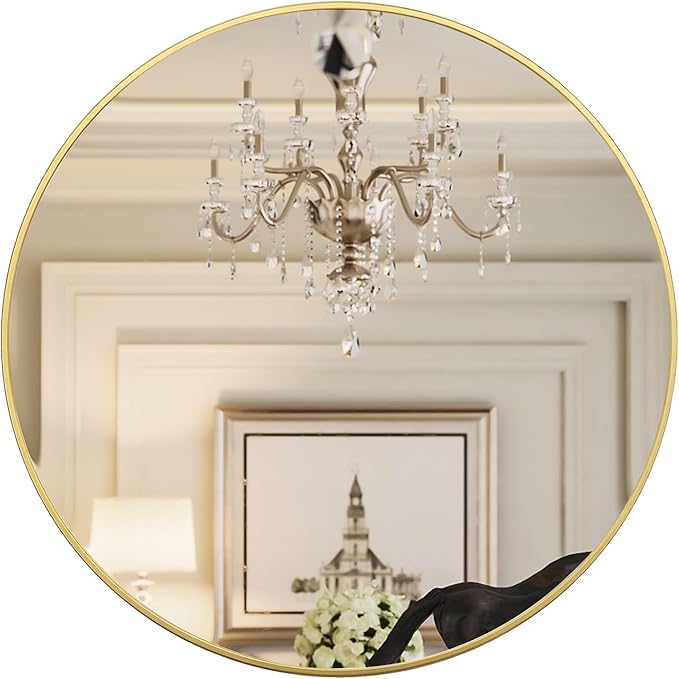 Growsun 39 inch Gold Round Mirror Large Wall Mounted Circle Mirror Metal Frame for Bathroom, Entry, Dining Room, & Living Room