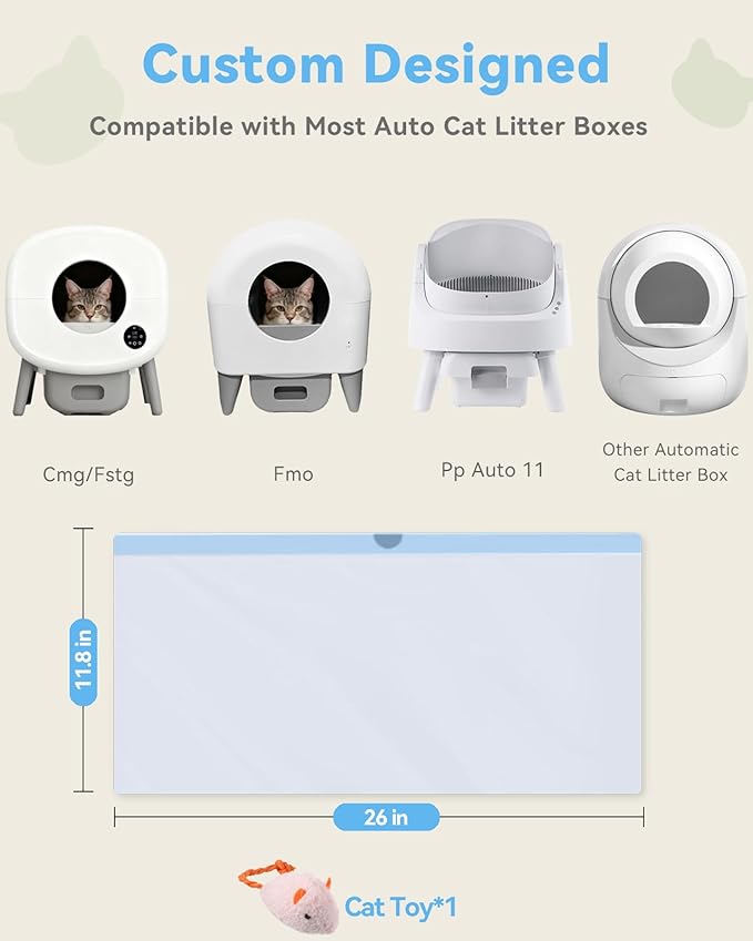 50 Count Automatic Cat Litter Box Bags Compatible with Cmg Fmo Fstg Robot Litter box, Pre-Seperated Thick Self-Cleaning Cat Litter Box Replacement Liners with Drawstring Heavy Duty-26"x11.8"