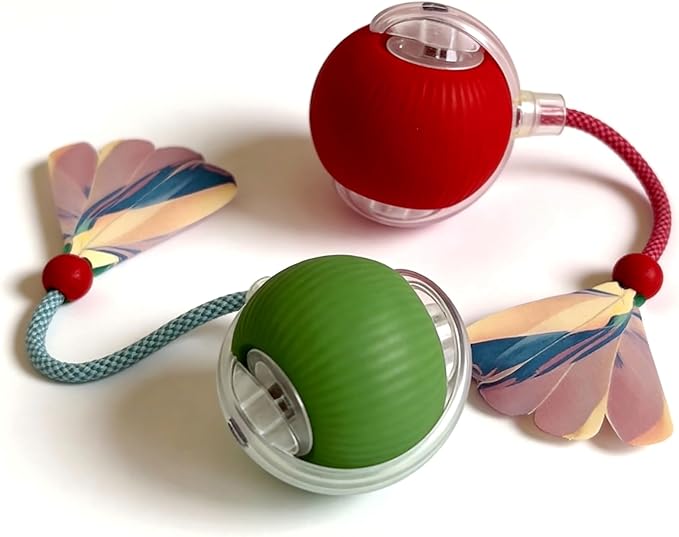 JBD Smart Cat Toy Ball Bundle - 2 Pack (Red & Green) - Interactive Automatic Rolling Balls for Indoor Cats - Day & Night Mode (Active & Silent)