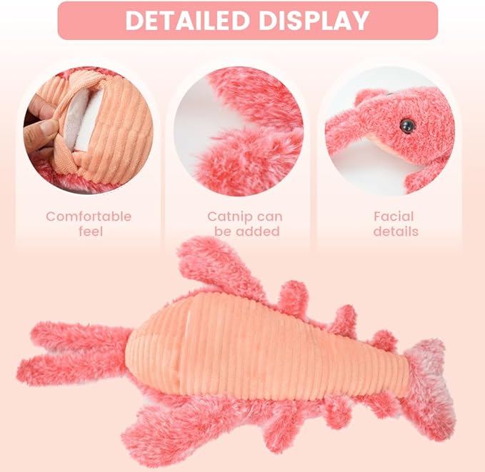 Interactive Dog Toy, 2025 Upgrade Plush Lobster Puppy Toys for Small Dogs Calming, Floppy Funny Jumping Moving Sturdy Pet Toys for Chewing Teething (Pink)
