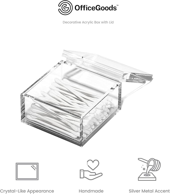 OfficeGoods Acrylic Desk Organizer w/Silver Base – Functional & Elegant Odds & Ends Box for Display or Storage – Perfect for Home or Office, Kitchen, Bathroom Vanity, Curio Display - Medium