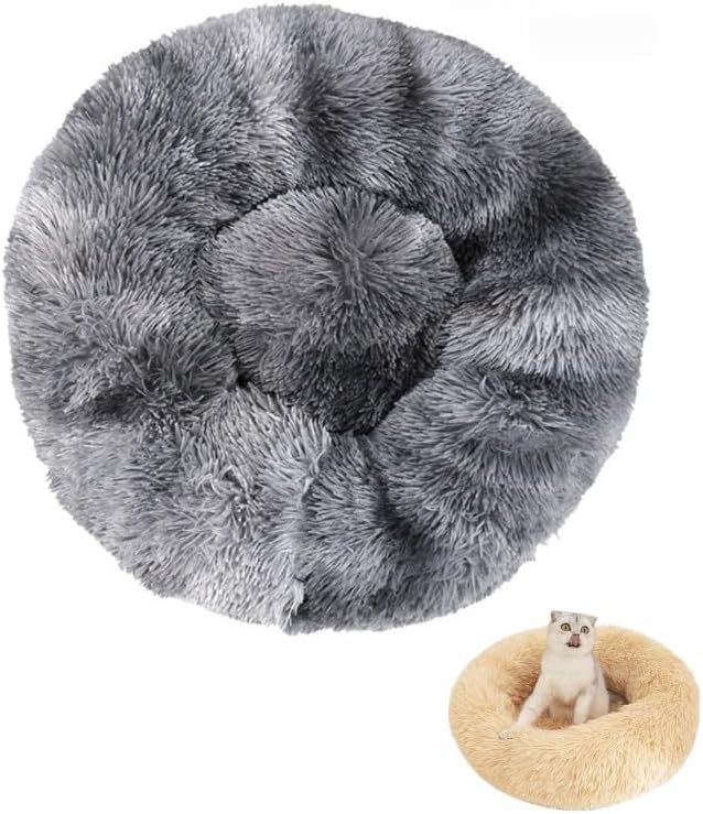 Anxiety Relief Dog Bed - Mr Fluffy Friend Anti-Anxiety Original Calming Plush Pet Bed for Chewing, Crate Training & Thunderstorm Stress (A-Grey,L-70CM)