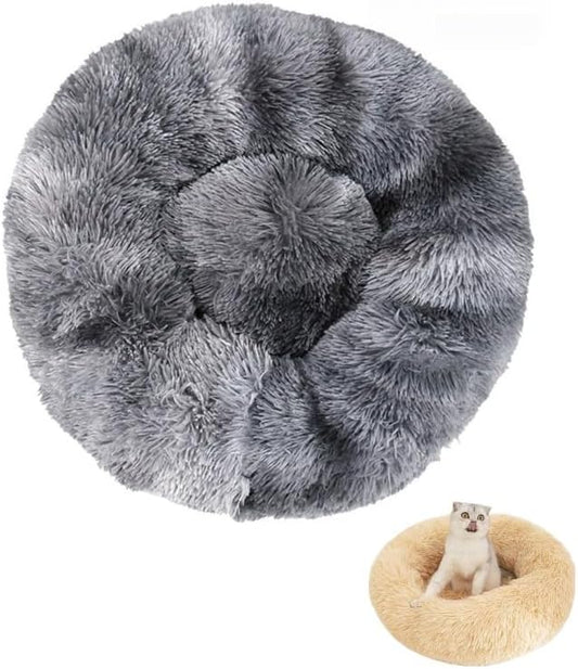 Anxiety Relief Dog Bed - Mr Fluffy Friend Anti-Anxiety Original Calming Plush Pet Bed for Chewing, Crate Training & Thunderstorm Stress (A-Grey,S-50CM)