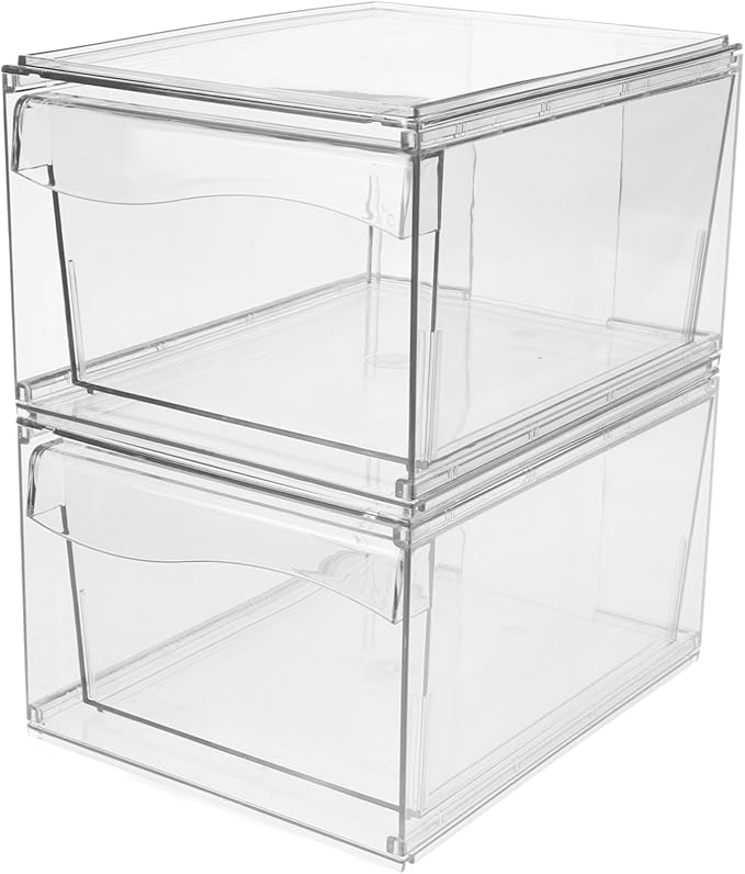 2pcs Acrylic Cosmetic Storage Box Removable Stackable Makeup Organizer for Bathroom Vanity and Desk Design for Efficient Organization