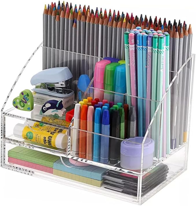 PRETYZOOM Acrylic Makeup Organizer Storage Box Desktop Stationery Organizer Multi-compartment Lipstick Drawer for Home Office