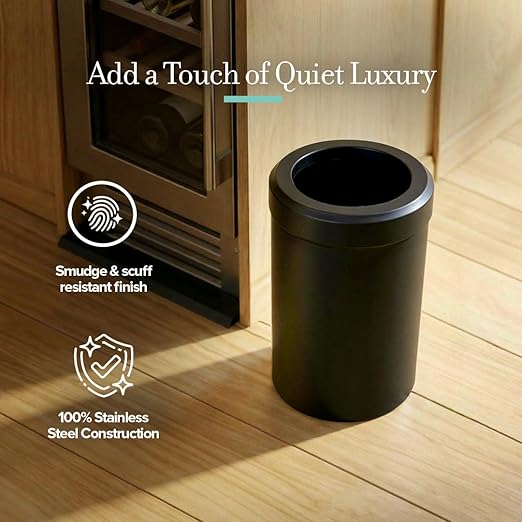 Gatco Small Bathroom Trash Can With Lid, Round 3 Gallon Stainless Steel Wastebasket, Under Sink, Matte Black, For Bathroom, Bedroom, Office (1912)