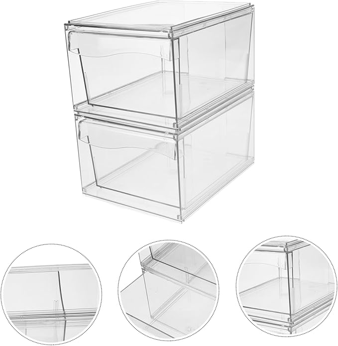 Vaguelly 2pcs Stackable Makeup Organizer with Acrylic Desktop Storage Box for Cosmetics Vanity and Bathroom Essentials for Organization