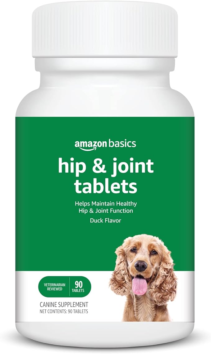 Amazon Basics Dog Hip & Joint Daily Chewable Tablets, with Glucosamine, MSM, and Chondroitin, Duck Flavored, 90 Count (Previously Solimo)