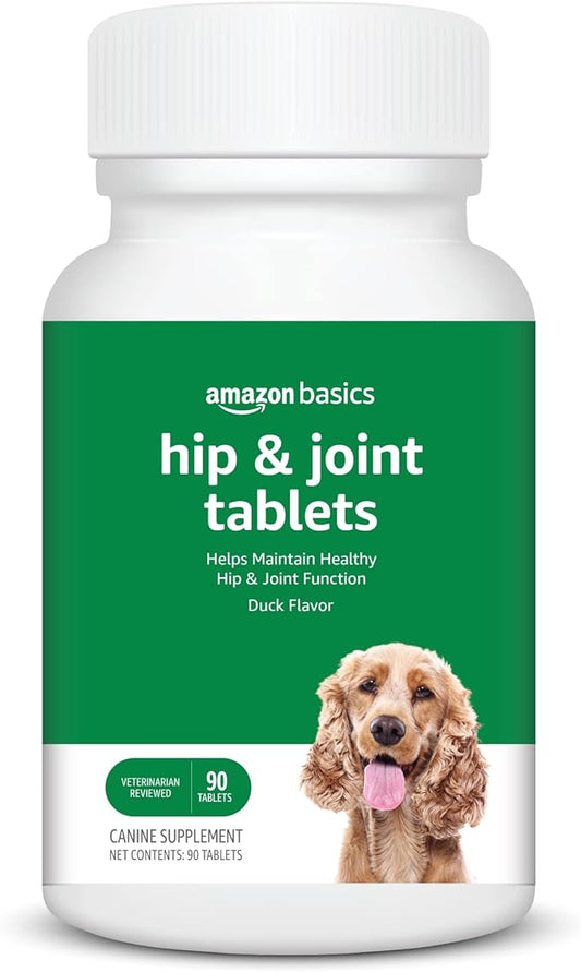 Amazon Basics Dog Hip & Joint Daily Chewable Tablets, with Glucosamine, MSM, and Chondroitin, Duck Flavored, 90 Count (Previously Solimo)