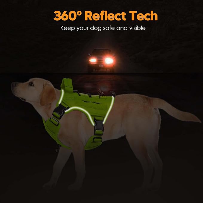 Heavy-Duty Tactical Dog Harness for Large Dogs, No Pull Adjustable Reflective Pet Vest with Molle System, K9 Military-Grade Control for Service Training, Outdoor & 10+ Breeds, Wild Lime, Small