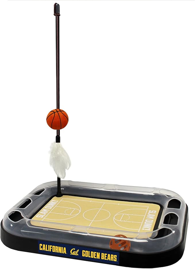 Cat Scratch Toy NCAA CALIFORNIA BERKELEY Golden Bears REVERSIBLE Basketball Court Felt/Cardboard Cat Scratcher. Interactive Cat Ball Bell. 6-in-1 CAT TOY: Cat Wand Poll, CATNIP-FILLED Plush Basketball