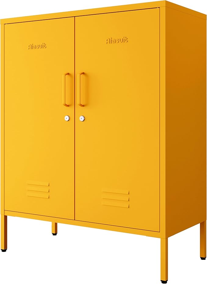Yellow Heavy Duty Metal Storage Cabinet, Multifunctional Lockable Cabinet with 3 Adjustable Shelves, Secure Industrial Organizer for Home Office School, Easy Assembly, 40" H x 31.5" W x 15" D