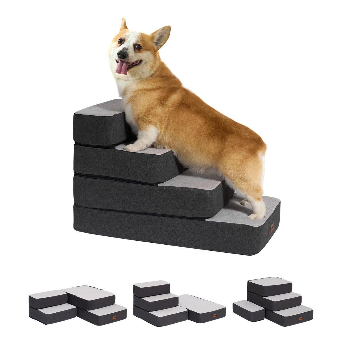 Garnpet 4-Step Adjustable Dog Stairs for Beds, Dog Steps - Image 1