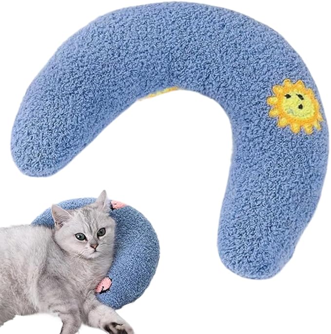 Calming Pillow for Dogs, Pet U Shape Calming Pillow Pet Neck Pillow Dog Calming Pillow for Small Dogs, Ultra Soft Fluffy Pet Calming Toy for Joint Relief Sleeping Improve Machine Washable (Blue)