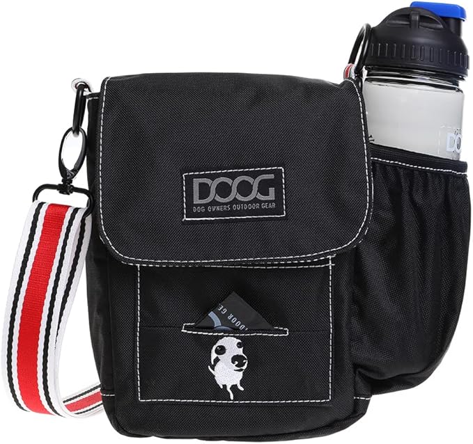 DOOG Walkie Bag - Adjustable Dog Treat Pouch Shoulder Bag with Poo Bag & Water Bottle Compartments - Comfort Fit for Everyday Use