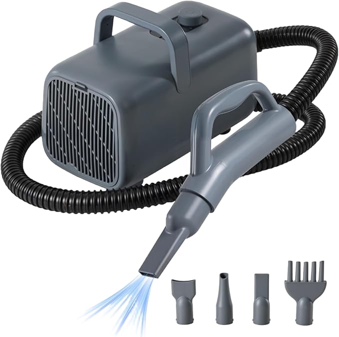 NEWBULIG Dog Hair Dryer, 1550W High Velocity Pet Blow Dryer with Heater for Grooming, Speed Temperature Adjustable Dog Blower Grooming Dryer with 4 Nozzles