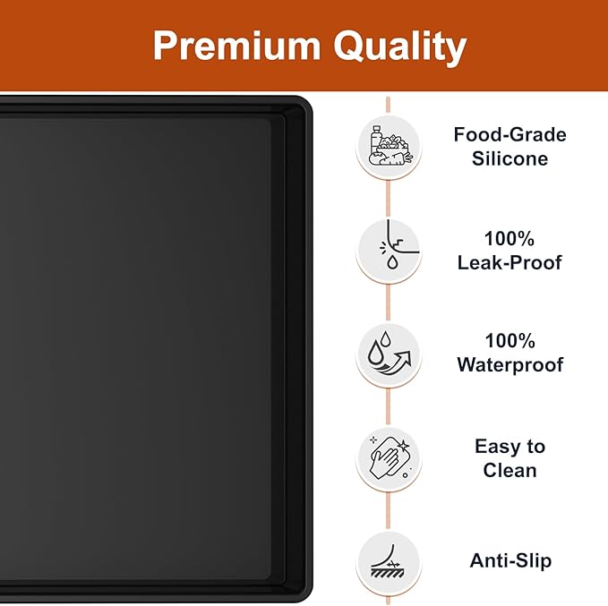 Extra Thick Silicone Mat Waterproof with Raised Edge 34" x 22", Under Sink Mat for Kitchen & Bathroom, Kitchen Cabinet Liner, Multi-Purpose for Storage & Protection, Black