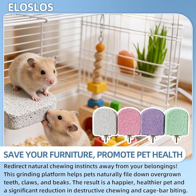 4 Pack Medium Size Lava Ledge for Small Pets - Chinchilla, Hamster, Parrot - Grinding & Jumping Platform with 4 Colors (Gray, Pink, Purple, Cyan)