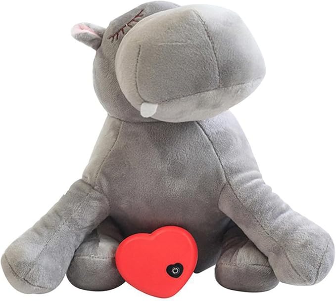 3T GROUP Heartbeat Puppy Toys for Dog Heartbeat Stuffed Animal Hippo Toy for Puppies Essentials Anxiety Relief Comfort Plush Pillow Calming Puppy Toys(Gray)