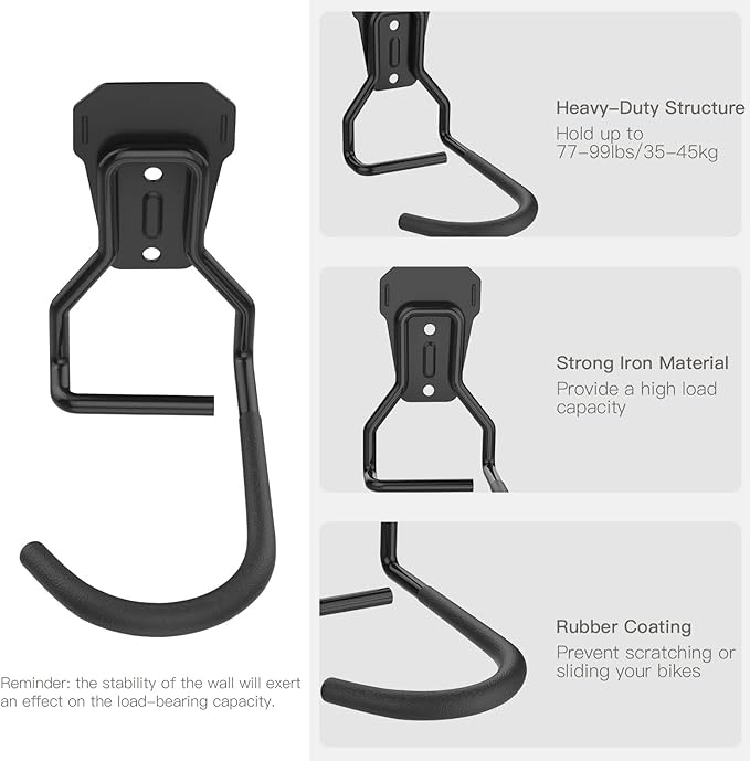 Housolution Bike Wall Mount with Fixed Hook, [4 Pack] Heavy Duty Bike Storage Rack, Bike Rack Vertical Stand for Garage - Easily Hang/Detach - with Screws Iron Bike Hanger Brackets