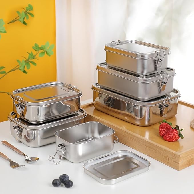 3-Pack 1200ml (40.6 oz) Stainless Steel Bento Lunch Box Containers with Lids - Waterproof Metal Food Storage - Snack Prep Trays and Tiffin Carriers