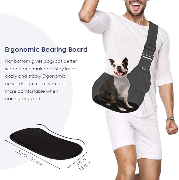 SlowTon Dog Carrier Sling - Hard Bottom Support Dog Carriers for Small Dogs with Adjustable Padded Shoudler Strap, Dog Purse for Puppy Cat Pet with Drawstring Opening Storage Zipper Pockets (Black)