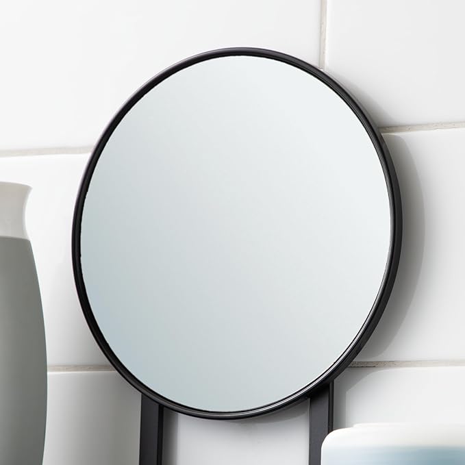 iDesign Self-Adhesive Shower Caddy with Mirror and Accessory Hooks - Matte Black