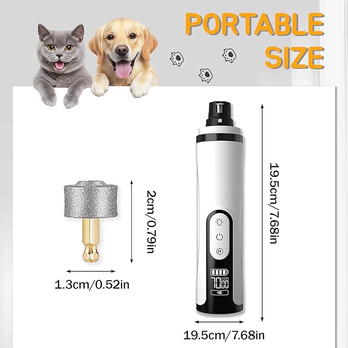 Silent Groom Pro Pet Nail Grinder, Silent Groom Pro Nail Grinder with Led Light, Pet Nail Trimmer with 2 Replacement Heads, Paws Grooming & Smoothing for Dogs Cats