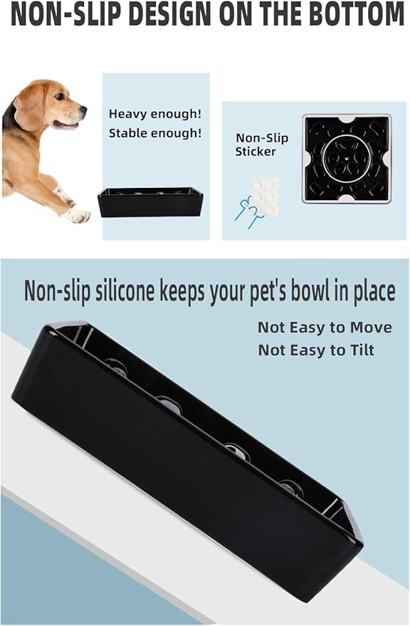 Square Slow Feeder Dog Bowls, Ceramic Fun Slow Eater Bowl for Small Medium Breed (Black)