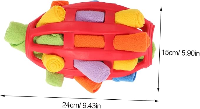 Interactive Snuffle Ball Dog for Treat Dispensing and Training Chew-Resistant Enrichment Puzzle for Mental Stimulation Red Rugby Shape Easy to Clean for Boredom Relief and Habit