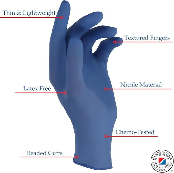 Henry Schein Criterion N200 Nitrile Exam Gloves, Latex-Free, Textured, Blue, Disposable, Ambidextrous, 200/Box