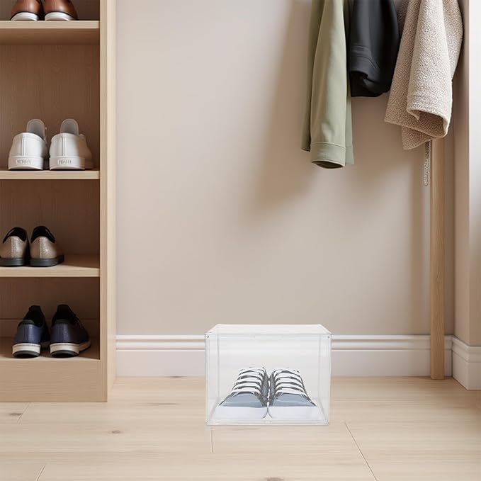 Acrylic Shoe Storage Box Large 45x33x33 Cm Stackable Sneaker Storage Container with Lid for Closet Organizer and Shoe Holder