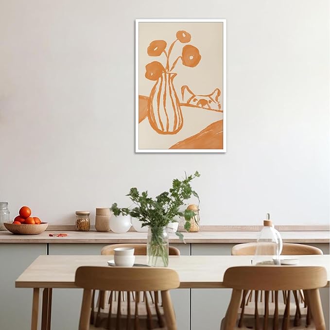Funny Sneaky Dog Poster Retro Still Life Kitchen Canvas Wall Art Modern Abstract Floral Watercolor Animal Prints Painting For Living Room Kitchen Dining Room Wall Decor 8x12in Unframed