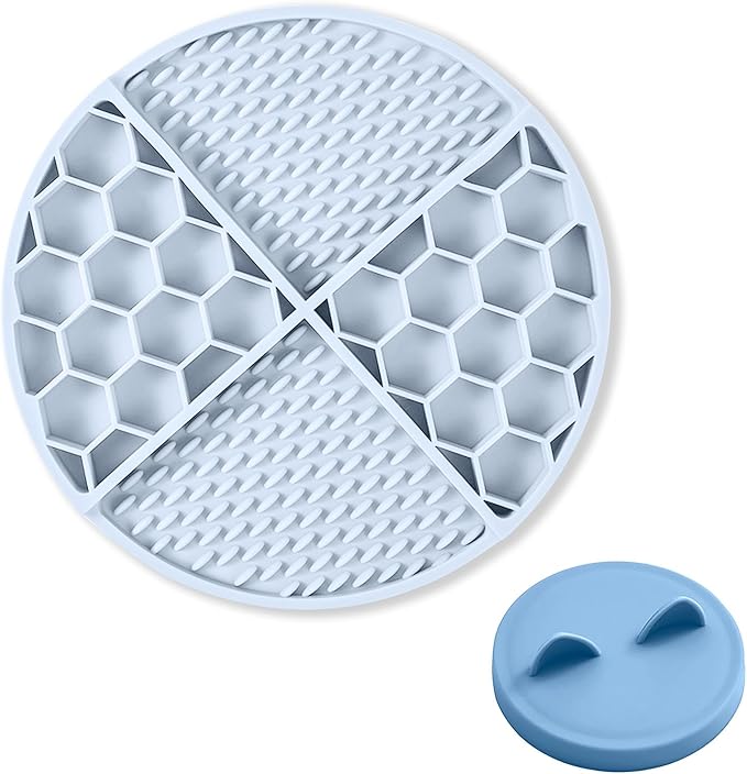 Pet Licking Mat Set with Suction Cups & Can Lid for Dogs and Cats, Food-Grade Silicone Slow Feeding Puzzle Toy, Non-Slip Dog Treat Mat for Anxiety & Boredom Relief (Sky Blue)